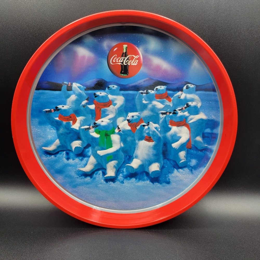 Coca Cola Vintage 1993 Polar Bear Metal Tray 11.75" Round Collectible Rare Item